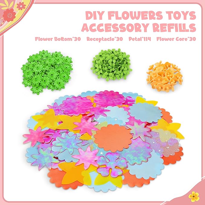 Toyly DIY Fabric Flower Bouquet Toys Accessories with Connector - Flower Market Toy Fitting Set Toys for Kids