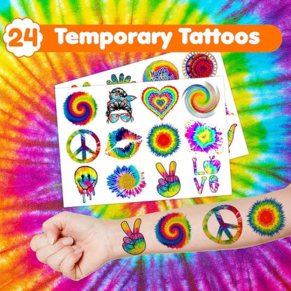 48PCS Tie Dye Party Favors - 24PCS Tattoos & 24PCS Slap Bracelets - Tie-Dye Birthday Supplies, Baby Shower Decorations, Classroom Prizes, Gifts for Boys & Girls