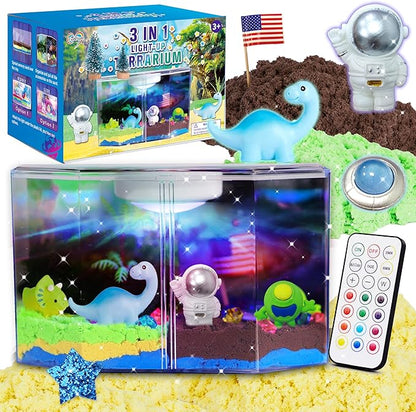 Carolart 3 in 1 Light Up Dinosaur Terrarium Kit,Space, Christmas kit,LED Night Light Up & Remote Boy Birthday Gifts Arts & Crafts Toy for Boys