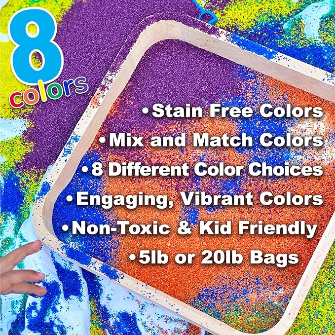Classic Sand and Play Rainbow Colored Play Sand, 20 lb. Bag, Natural and Non-Toxic, Fun Wet and Dry Indoor and Outdoor, Sandbox, Therapy, and Table Use, Building, Stimulate Sensory Needs