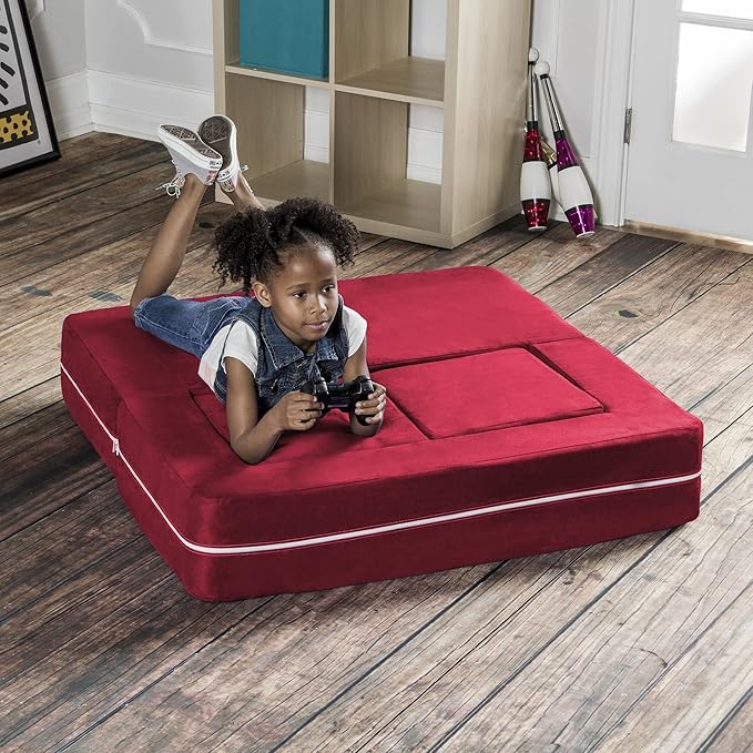 Jaxx Zipline Kids Modular Loveseat & Ottomans/Fold Out Lounger, Cherry