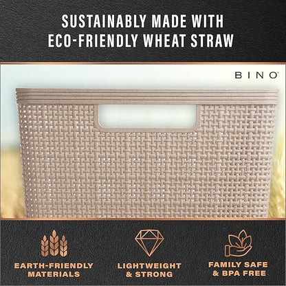 BINO | Woven Plastic Basket | Small (Natural Grey), 4-Pack | THE JUTE COLLECTION | Home Organization, Space - Saving Storage, Stylish Design | Jute Basket | Plastic Storage Basket