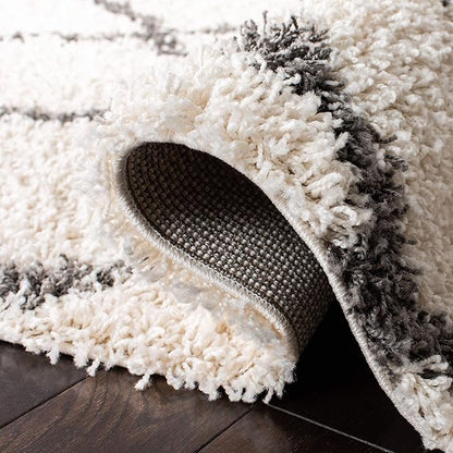 SAFAVIEH Dallas Shag Collection 2'3" x 10' Ivory / Dark Grey SGDS257H Trellis Non-Shedding Living Room Bedroom Dining Room Entryway Plush 1.5-inch Thick Runner Rug