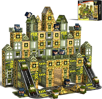 GobiDex 100PCS Army Magnetic Tiles Building Set for Kids, STEM Military Magnetic Building Blocks with 6 Magnetic Army Men, Educational Construction Toys Gift for Boys Girls 3 4 5 6 7 8 9+ Year Old