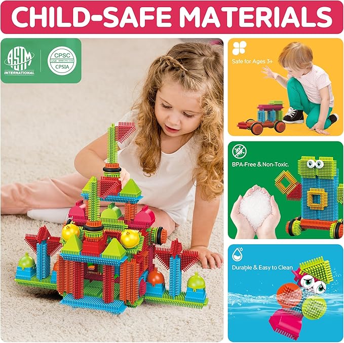 Contixo STEM & STEAM Building Toys, ST6 100-Piece Bristle Shape 3D Tiles Set - Educational Construction Blocks, Creative Stacking & Learning Toy for Kids Ages 3-8