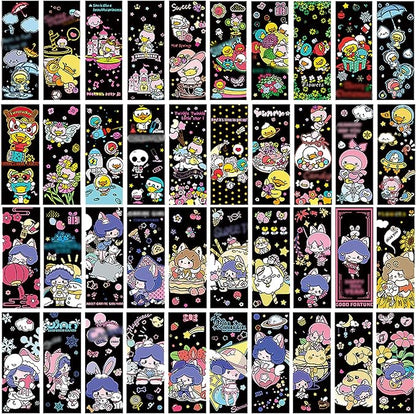 40 Card Rainbow Sparkle Scratch Painting Note, Hand-Eye Coordination Art&Crafts, Mini Magic Scratch DIY Graffiti Creative Bookmarks Gift for Kids&Adults, 8.5''x3.2'' (Canine Girl/Duckbill Baby Space)