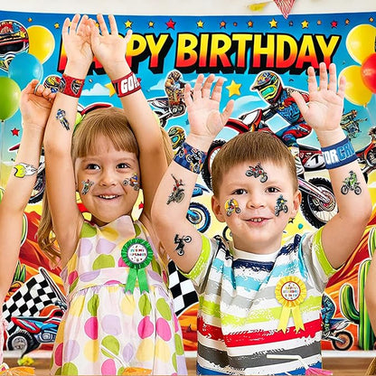 48PCS Dirt Bike Party Favors - 24PCS Tattoos & 24PCS Slap Bracelets, Motocross Bike Pattern, Ideal for Themed Birthday Parties, School Prizes, and Classroom Gift Exchange for Kids