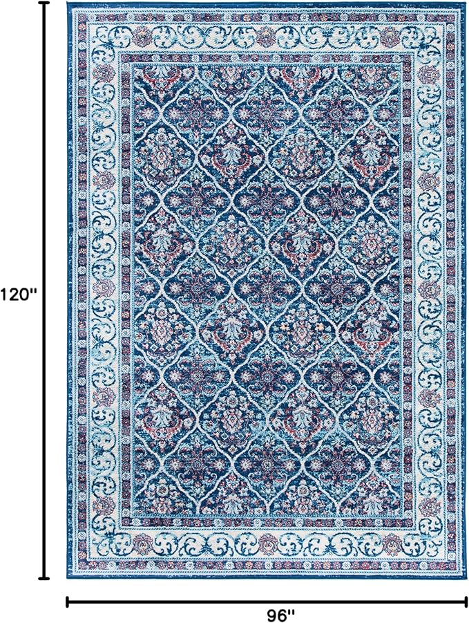 SAFAVIEH Brentwood Collection 8' x 10' Navy / Red BNT870N Oriental Damask Trellis Non-Shedding Living Room Bedroom Dining Home Office Area Rug