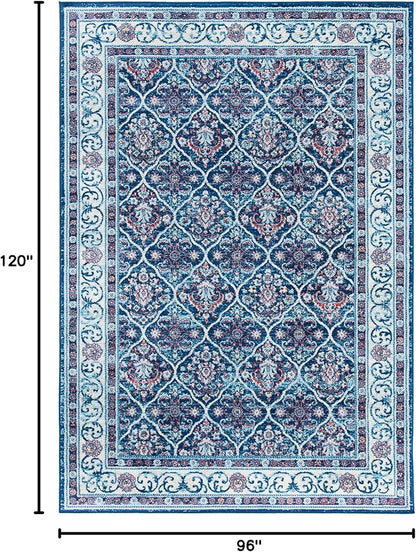 SAFAVIEH Brentwood Collection 8' x 10' Navy / Red BNT870N Oriental Damask Trellis Non-Shedding Living Room Bedroom Dining Home Office Area Rug