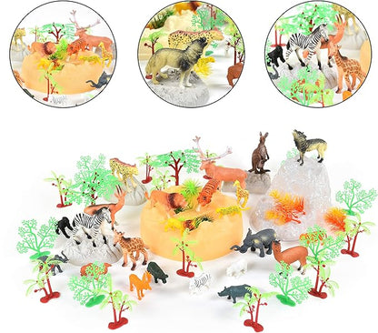 Sunny Days Entertainment Wild Animal Adventure Safari Bucket – 57 Piece Toy Play Set for Kids | Plastic Jungle Figures Playset with Storage Container