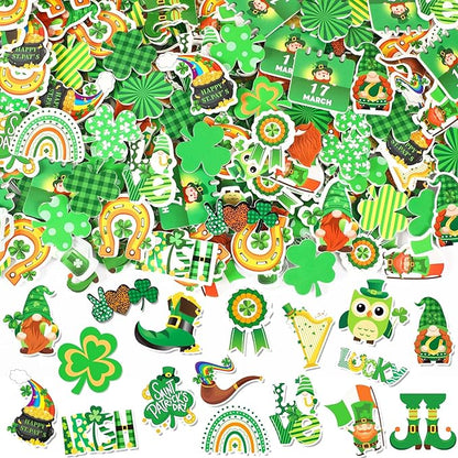 JULBEAR St. Patrick's Day Foam Sticker, 300Pcs Shamrock Colorful Printing Self-Adhesive Campus Themed Foam Stickers for Irish Holiday Kids Party Favors DIY Crafts Decorations