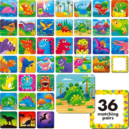 Hebayy Memory Matching Game, 72 PCS Dinosaurs Matching Cards for Toddlers 36 Pairs Memory Cards Educational Toys for Preschool 4 5 6 Years Old