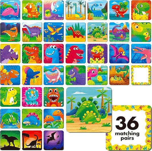 Hebayy Memory Matching Game, 72 PCS Dinosaurs Matching Cards for Toddlers 36 Pairs Memory Cards Educational Toys for Preschool 4 5 6 Years Old