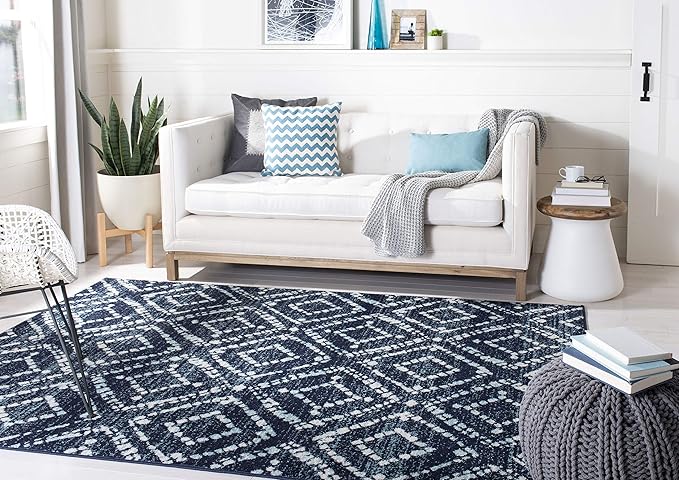 SAFAVIEH Adirondack Collection Accent Rug - 4' x 6', Navy & Ivory, Modern Diamond Distressed Design, Non-Shedding & Easy Care, Ideal for High Traffic Areas in Entryway, Living Room, Bedroom (ADR131N)