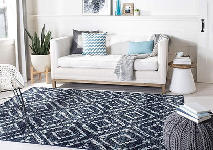 SAFAVIEH Adirondack Collection Accent Rug - 4' x 6', Navy & Ivory, Modern Diamond Distressed Design, Non-Shedding & Easy Care, Ideal for High Traffic Areas in Entryway, Living Room, Bedroom (ADR131N)