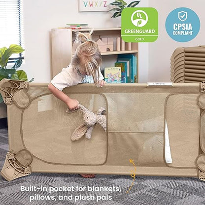 ECR4Kids Stackable Cozy Cot with Storage, Classroom Furniture, Sand, 6-Pack