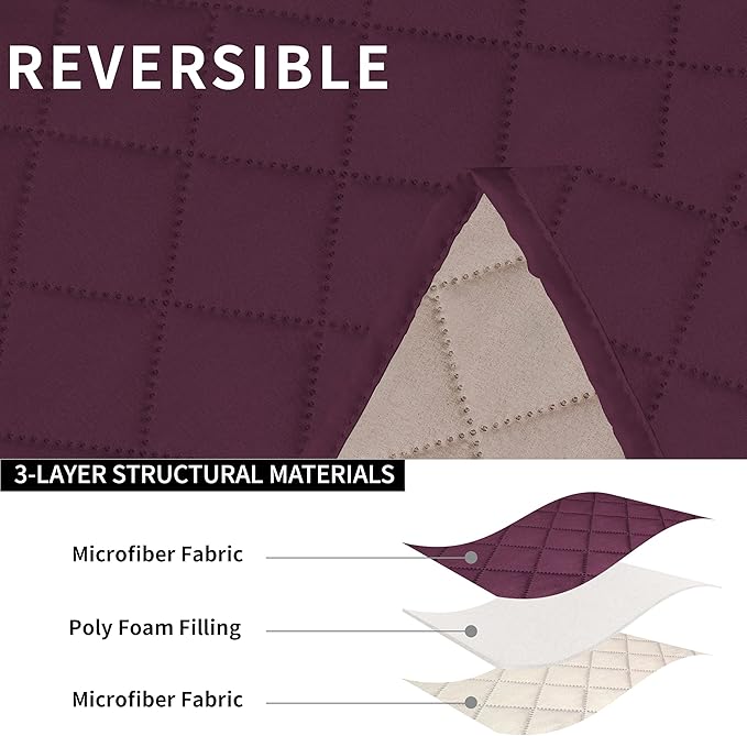 Easy-Going Recliner Sofa Cover, Reversible Couch Cover for Double Recliner, Split Sofa Cover for Each Seat, Furniture Protector with Elastic Straps for Kids, Dogs, Pets (2 Seater, Wine/Beige)