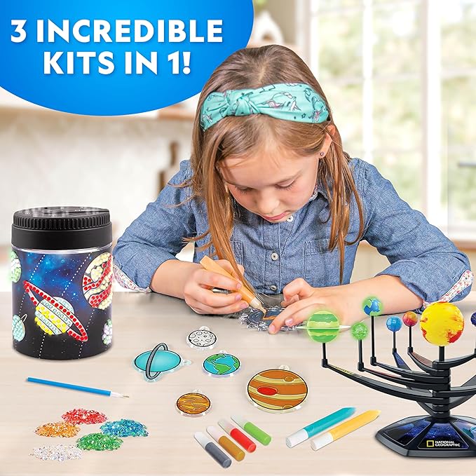 National Geographic Ultimate Space Activity Kit – Diamond Painting Solar System Night Light, Glow-in-The-Dark Solar System Model & Stained Glass Window Art, Outer Space STEAM Arts & Crafts for Kids