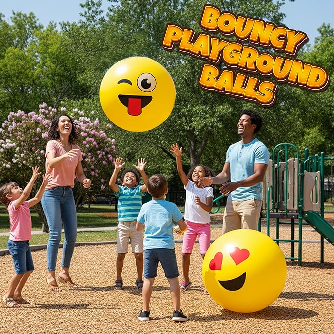 18-Inch Happy Face Playground Balls for Kids & Toddlers (2-Pack) - Jumbo Size Bouncy Balls w/Fun Smiley Designs - Lightweight Play Inflatable Kickballs for Boys & Girls