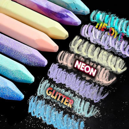 JOYIN 36 PCS Washable Sidewalk Chalks Set in 6 Packs, 18 Colors, Including 12 Tie Dye, 12 Glitter & 12 Neon Color Outdoor Chalks for Painting, Drawing, Gifts for Kids