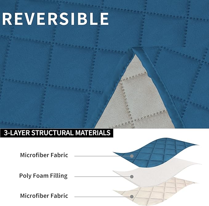 Easy-Going Recliner Sofa Cover, Reversible Couch Cover for 3 Seat Recliner, Split Sofa Cover for Each Seat, Furniture Protector with Elastic Straps for Dogs, Pets(3 Seater, Peacock Blue/Beige)