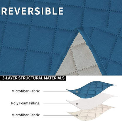 Easy-Going Recliner Sofa Cover, Reversible Couch Cover for 3 Seat Recliner, Split Sofa Cover for Each Seat, Furniture Protector with Elastic Straps for Dogs, Pets(3 Seater, Peacock Blue/Beige)