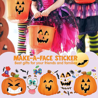 JOYIN 36 PCS Halloween Pumpkin Stickers, Halloween Party Favor for Kids, Art Crafts Party Supplies, Pumpkin Decorating Face Sticker Sheets with 9 Designs, Halloween Goodies Classroom Activities Games