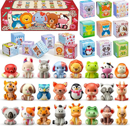Valentines Day Gifts for Kids Party Favors 24PCS Safari Animal Squishy Toys,Goodie Bag Stuffers, Pinata Stuffers,Birthday Gifts for Boys & Girls,Treasure Chest Prizes,Classroom Prizes