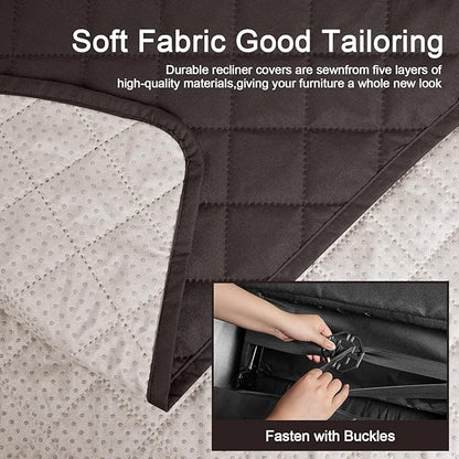 KinCam 100% Waterproof Recliner Chair Cover, Reclining Couch Covers for Pets, Dogs, Recliner Couch Slipcover Furniture Protector with Elastic Straps for Kids(30", Chocolate)