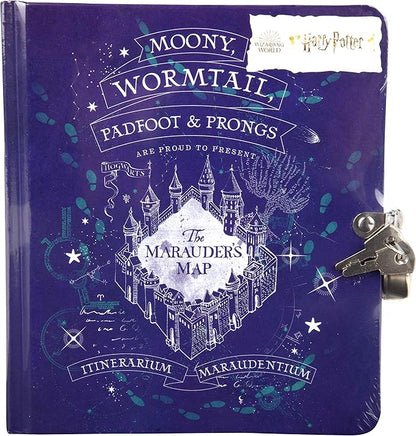 Harry Potter Marauder's Map Diary for Kids - Lock & Key Journal Notebook w/ 216 Lined Pages - Officially Licensed - Book & Movie Valentine's Day & Easter Basket Stuffer Gift for Girls, Boys, Teens 6+