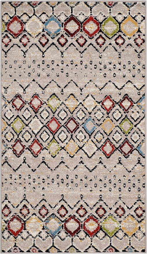 SAFAVIEH Amsterdam Collection Accent Rug - 3' x 5', Light Grey & Multi, Moroccan Boho Design, Non-Shedding & Easy Care, Ideal for High Traffic Areas in Entryway, Living Room, Bedroom (AMS108G)