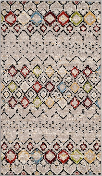 SAFAVIEH Amsterdam Collection Accent Rug - 3' x 5', Light Grey & Multi, Moroccan Boho Design, Non-Shedding & Easy Care, Ideal for High Traffic Areas in Entryway, Living Room, Bedroom (AMS108G)