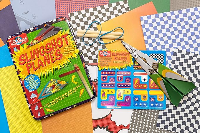 Bendon TS Shure Slingshot Airplanes Educational Activity Tin with Stabilizer Hooks and Slingshots 50511