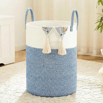 Laundry Basket,Woven Cotton Rope Laundry Hamper,40L for Decor Storage of Dirty Clothes,Toys and Blankets in Bathroom,Baby Room and Living Room