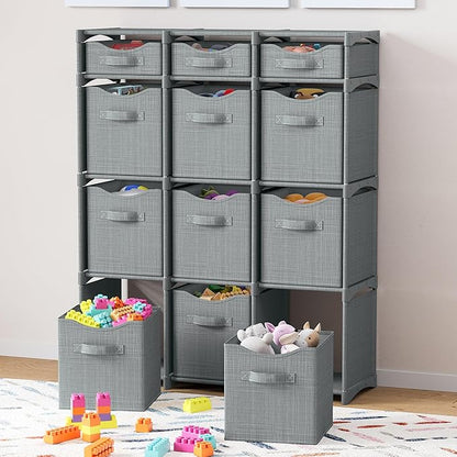 Cube Storage Organizer with Storage Bins Included - The Perfect Closet Organizers and Storage Solution. Includes 12 Storage Cubes, Great For Toy Storage, Closet Storage, Clothes Storage (Grey)