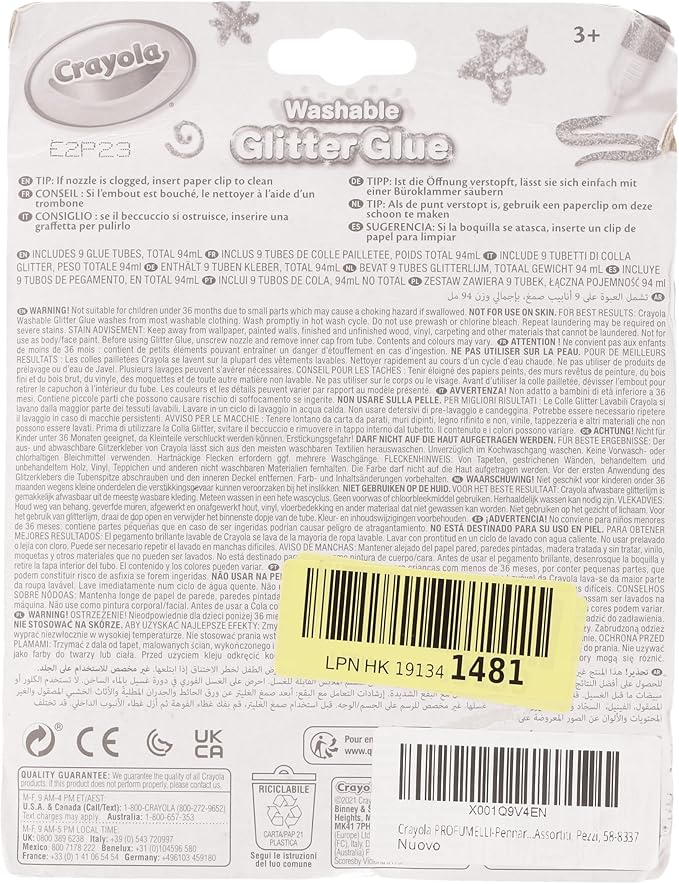 Crayola Washable Glitter Glue Pens, 9 Count, Colors may vary