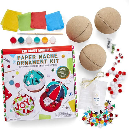 Kid Made Modern Handmade Ornament Paper Mache Kit for Holiday Crafts, Create Custom Christmas Tree Decorations with Paint, Glitter, Glue, and More, Ideal for Kids Ages 6+ and Adults