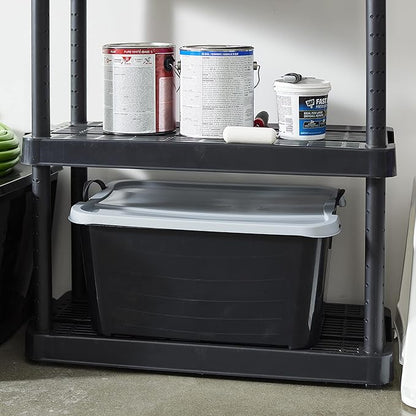 Life Story 18 Pack Heavy Duty Stackable Storage Bin, 55 Quart Home Organizer, Versatile Lightweight Locking Bins with Carrying Handles, Black/Gray
