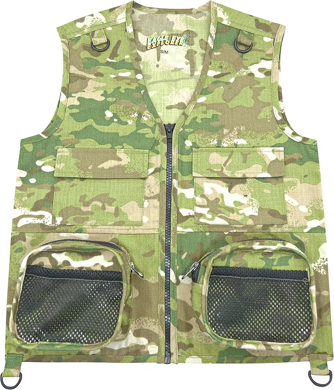 Kids Cargo Vest Set Camouflage Vest and Hat Youth S/M Fits Kids Size 4-7 (Camouflage (Hat and Vest), Small/Medium)