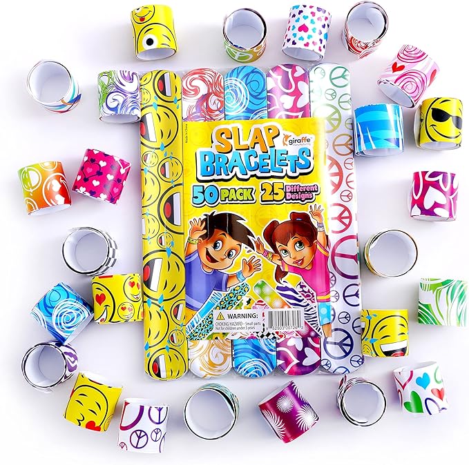 50-Piece Slap Bracelets Stocking Stuffers For Kids | Party Favors For Kids 4-8 | Slap Bracelets Bulk Party Favors | Goodie Bags Easter Basket Stuffers For Kids Fun Valentines Day Gift For Kids