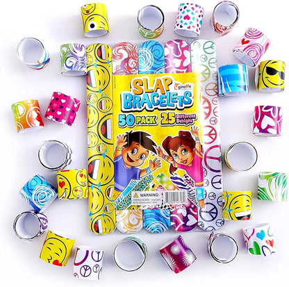 50-Piece Slap Bracelets Stocking Stuffers For Kids | Party Favors For Kids 4-8 | Slap Bracelets Bulk Party Favors | Goodie Bags Easter Basket Stuffers For Kids Fun Valentines Day Gift For Kids