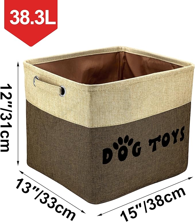 PET ARTIST Large Dog Toy Basket Bin - Rectangular Storage Box Chest Organizer for Dog Toys,Coats,Clothing,Apparel & Accessories & Blanket,Brown,15"x13"x12"
