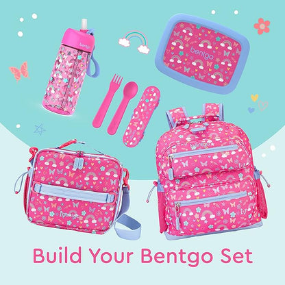 Bentgo Kids Utensil Set - Reusable Plastic Fork, Spoon & Storage Case BPA-Free Materials, Easy-Grip Handles, Dishwasher Safe Ideal for School Lunch, Travel, Outdoors (Rainbows and Butterflies)