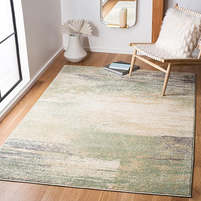SAFAVIEH Adirondack Collection Accent Rug - 4' x 6', Ivory & Sage, Modern Abstract Design, Non-Shedding & Easy Care, Ideal for High Traffic Areas in Entryway, Living Room, Bedroom (ADR112W)