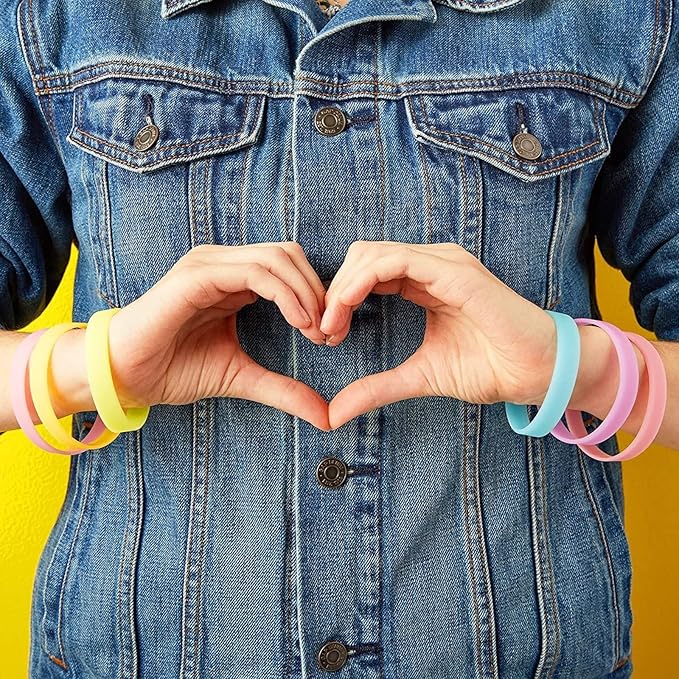 BLUE PANDA Pastel Silicone Bracelets, Party Favors, Intended for Ages 13+ (0.45 x 2.5 in, 6 Colors, 48 Pack)