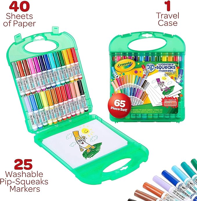 Crayola Pip Squeaks Washable Marker Set (65ct), Coloring Set, Art Supplies for Kids, Drawing Kit, Kids Travel Activity, Easter Basket Stuffer, 4+