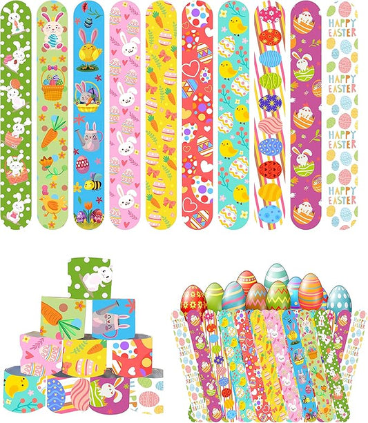 50 Pcs Easter Slap Bracelets for Kids Easter Slap Bracelets Bulk Snap Bracelet Party Favors Supplies for kids&teens Gifts Easter Basket Stuffers Classroom Prizes Exchanging Gifts