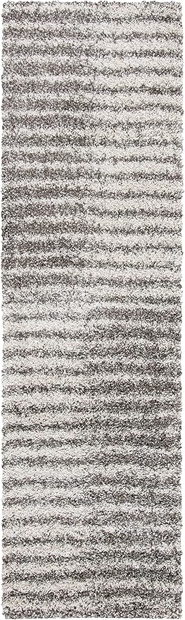 SAFAVIEH Hudson Shag Collection Runner Rug - 2'3" x 8', Grey & Ivory, Modern Abstract Design, Non-Shedding & Easy Care, 2-inch Thick Ideal for High Traffic Areas in Living Room, Bedroom (SGH298F)