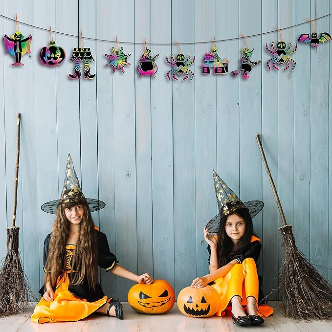 JOYIN 72 Pcs Halloween Rainbow Scratch Art Crafts for Kid, Halloween Party Favors, Scratch Paper for Party Supplies, Classroom Activities Gifts Party Game Goodies, Scratch Off Paper with 18 Designs