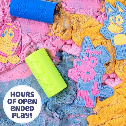 Horizon Group USA Bluey SLIMYGLOOP Slimy Sand Mold & Play Creations, 8-Piece Playset, 3 Scented Colors, Sensory Activity for Kids Ages 3, 4, 5, 6, 7, 8, Multi, Medium
